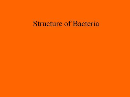Structure of Bacteria Chapter 4 Size of Bacteria Average bacteria 0.5 - 2.0 um in diam. –RBC is 7.5 um in diam. Surface Area ~12 um^2 Volume is ~4 um.