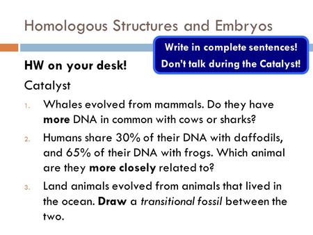 Homologous Structures and Embryos
