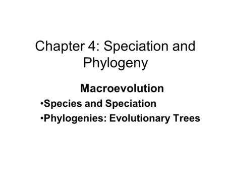 Chapter 4: Speciation and Phylogeny Macroevolution Species and Speciation Phylogenies: Evolutionary Trees.