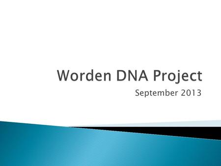 September 2013.  Determine genetic lineages  Find the Peter Worden genetic signature  Help break down brick walls  Align descendants with sons of.