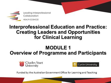 Interprofessional Education and Practice: Creating Leaders and Opportunities for Clinical Learning MODULE 1 Overview of Programme and Participants Overview.