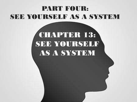 PART FOUR: SEE YOURSELF AS A SYSTEM