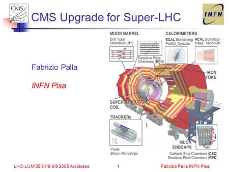 LHC-LUMI05 31/8-3/9 2005 ArcidossoFabrizio Palla INFN Pisa1 CMS Upgrade for Super-LHC Fabrizio Palla INFN Pisa.