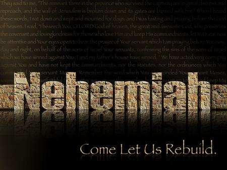 You … Rebuild Nehemiah Chapter 3 DW, April 11, 2010.
