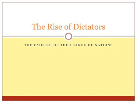 THE FAILURE OF THE LEAGUE OF NATIONS The Rise of Dictators.