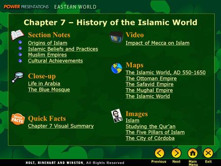 Chapter 7 – History of the Islamic World