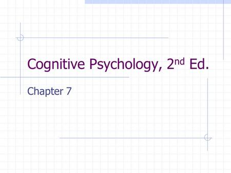 Cognitive Psychology, 2 nd Ed. Chapter 7. Reconstructive Retrieval Refers to schema-guided construction of episodic memories that alter and distort encoded.