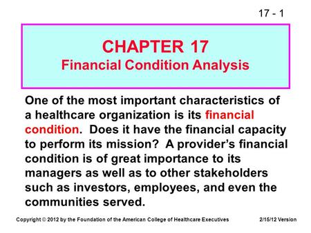 CHAPTER 17 Financial Condition Analysis