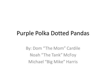 Purple Polka Dotted Pandas By: Dom “The Mom” Cardile Noah “The Tank” McFoy Michael “Big Mike” Harris.