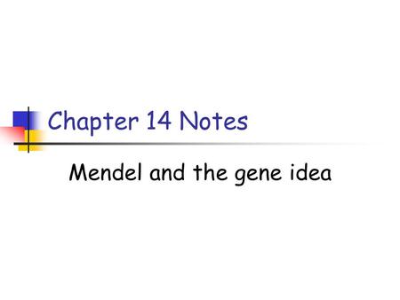 Chapter 14 Notes Mendel and the gene idea. Concept 14.1 In 1857, Gregor Mendel began breeding peas to study inheritance Geneticists use the term character.