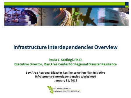 Infrastructure Interdependencies Overview Paula L. Scalingi, Ph.D. Executive Director, Bay Area Center for Regional Disaster Resilience Bay Area Regional.