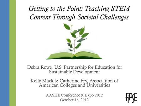 Getting to the Point: Teaching STEM Content Through Societal Challenges Debra Rowe, U.S. Partnership for Education for Sustainable Development Kelly Mack.