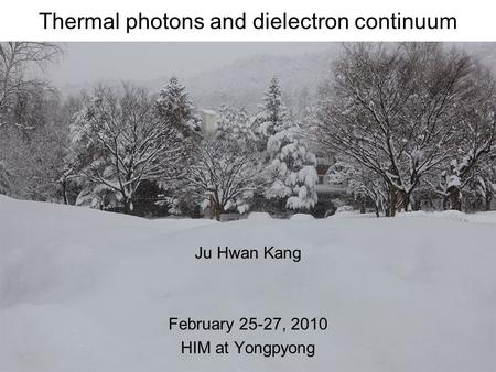 Thermal photons and dielectron continuum Ju Hwan Kang February 25-27, 2010 HIM at Yongpyong.