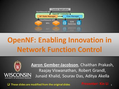 Aaron Gember-Jacobson, Chaithan Prakash, Raajay Viswanathan, Robert Grandl, Junaid Khalid, Sourav Das, Aditya Akella 1 OpenNF: Enabling Innovation in Network.
