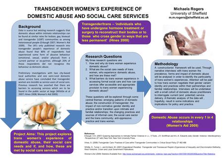 TRANSGENDER WOMEN’S EXPERIENCE OF DOMESTIC ABUSE AND SOCIAL CARE SERVICES Domestic Abuse occurs in every 1 in 4 relationships (Women’s Aid 2009) Background.