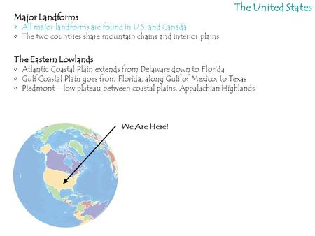 The United States Major Landforms The Eastern Lowlands