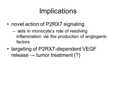 Implications novel action of P2RX7 signaling – aids in monocyte’s role of resolving inflammation via the production of angiogenic factors targeting of.