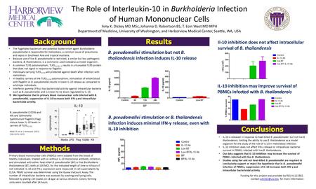 The Role of Interleukin-10 in Burkholderia Infection of Human Mononuclear Cells Amy K. Dickey MD MSc, Johanna D. Robertson BS, T. Eoin West MD MPH Department.