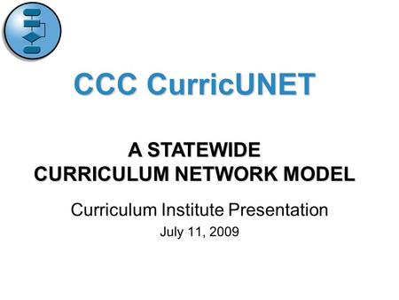 Curriculum Institute Presentation July 11, 2009 CCC CurricUNET A STATEWIDE CURRICULUM NETWORK MODEL.