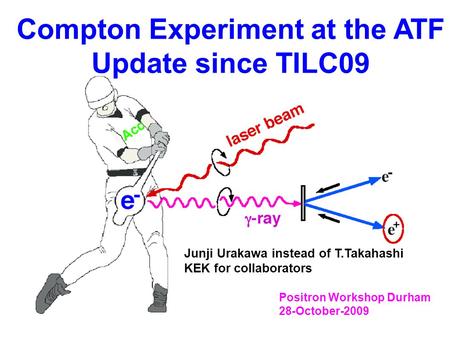 Compton Experiment at the ATF Update since TILC09 Positron Workshop Durham 28-October-2009 Junji Urakawa instead of T.Takahashi KEK for collaborators.