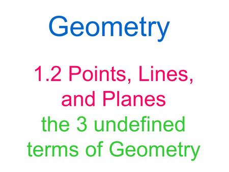 1.2 Points, Lines, and Planes the 3 undefined terms of Geometry