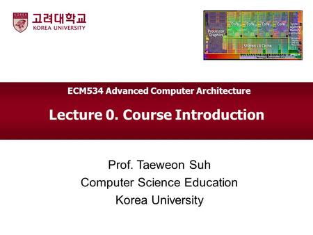 Lecture 0. Course Introduction Prof. Taeweon Suh Computer Science Education Korea University ECM534 Advanced Computer Architecture.