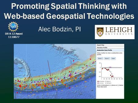 Promoting Spatial Thinking with Web-based Geospatial Technologies Alec Bodzin, PI DR K-12 Award 1118677.