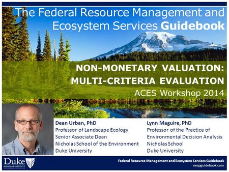 Federal Resource Management and Ecosystem Services Guidebook nespguidebook.com The Federal Resource Management and Ecosystem Services Guidebook NON-MONETARY.
