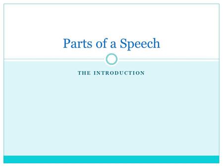 Parts of a Speech The Introduction.