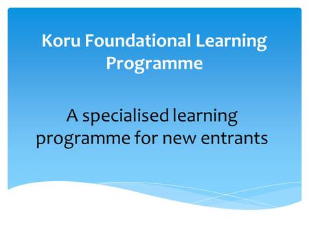 Koru Foundational Learning Programme A specialised learning programme for new entrants.