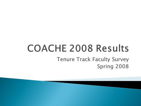 Tenure Track Faculty Survey Spring 2008.  Population:241 ◦ Female: 79 ◦ Males: 162 ◦ Faculty of Color: 54  Sample:159 (66%) ◦ Females: 52 (66%) ◦ Males: