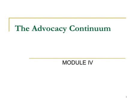 1 The Advocacy Continuum MODULE IV. 2 What are the Roles of a CAC* Member? Advisor Educator Advocate The role is dependent upon who you are speaking to.