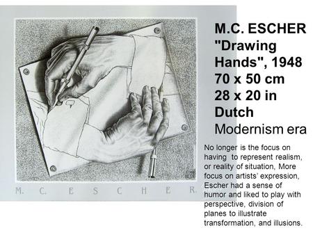 M.C. ESCHER Drawing Hands, x 50 cm 28 x 20 in Dutch
