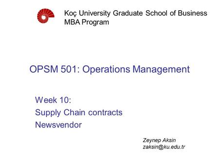 OPSM 501: Operations Management