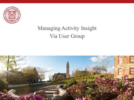 Managing Activity Insight Via User Group. History/Context of Cornell Implementation User Group Membership How the User Group Works Examples of Value of.