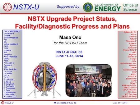 M. Ono NSTX-U PAC 35 June 11-13, 2014 NSTX-U Masa Ono for the NSTX-U Team Culham Sci Ctr York U Chubu U Fukui U Hiroshima U Hyogo U Kyoto U Kyushu U Kyushu.