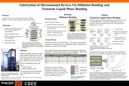CBEE Fabrication of Microchannel Devices Via Diffusion Bonding and Transient Liquid Phase Bonding Purpose: To reduce the device size of microfluidic devices.