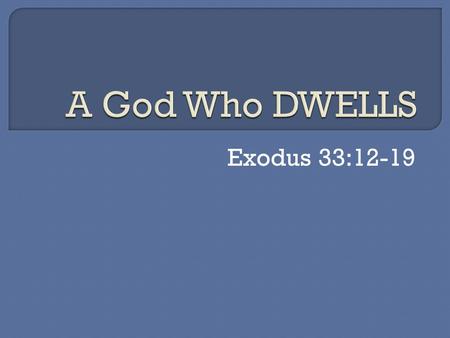 Exodus 33:12-19.  God liberates people from slavery  God and people enter into covenant relationship  People start worshipping an idol  God tells.