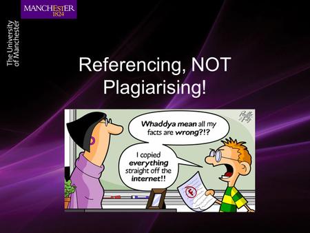 Referencing, NOT Plagiarising!. Outline Referencing Citations Creating a reference list Plagiarism Recognising what it is How to avoid it.