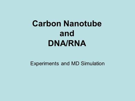Carbon Nanotube and DNA/RNA Experiments and MD Simulation.