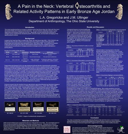 A Pain in the Neck: Vertebral steoarthritis and Related Activity Patterns in Early Bronze Age Jordan L.A. Gregoricka and J.M. Ullinger Department of Anthropology,