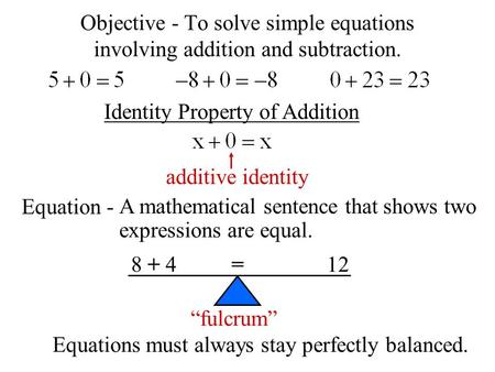 Identity Property of Addition additive identity Equation -