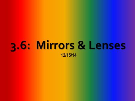 3.6: Mirrors & Lenses 12/15/14. Part 1: Mirrors A.Light is necessary for eyes to see 1.Light waves spread in all directions from a light. 2.The brain.
