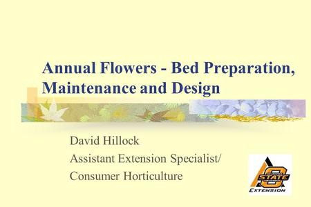 Annual Flowers - Bed Preparation, Maintenance and Design David Hillock Assistant Extension Specialist/ Consumer Horticulture.