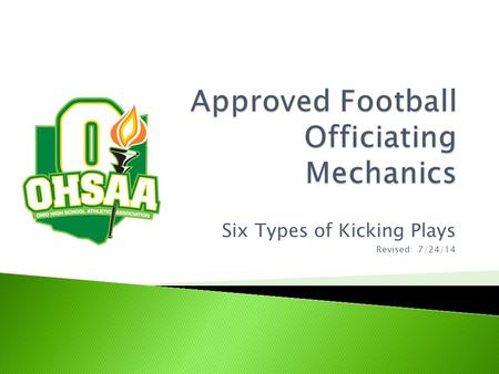 Six Types of Kicking Plays Revised: 7/24/14.  5 Man appears first, followed by 4 Man.  To play the presentation, select “Slide Show” from top of screen,
