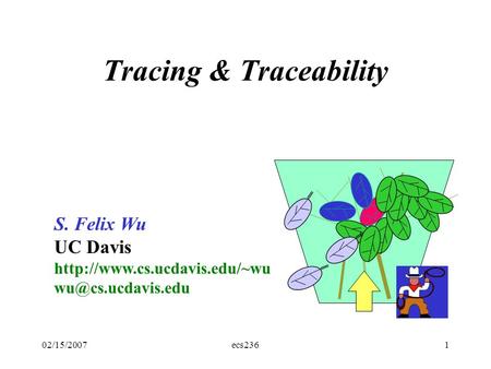 02/15/2007ecs2361 Tracing & Traceability S. Felix Wu UC Davis