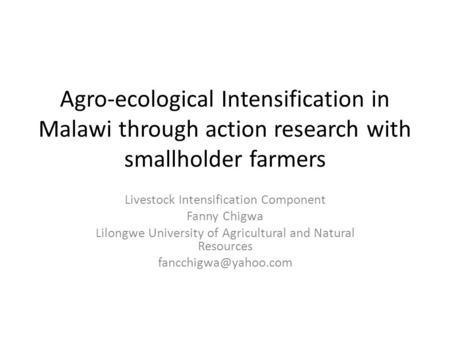 Agro-ecological Intensification in Malawi through action research with smallholder farmers Livestock Intensification Component Fanny Chigwa Lilongwe University.