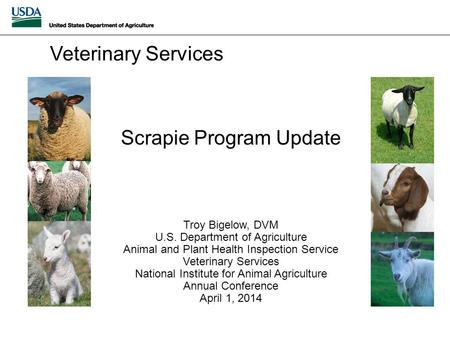 Scrapie Program Update Troy Bigelow, DVM U.S. Department of Agriculture Animal and Plant Health Inspection Service Veterinary Services National Institute.