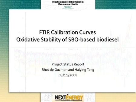 FTIR Calibration Curves Oxidative Stability of SBO-based biodiesel Project Status Report Rhet de Guzman and Haiying Tang 03/11/2008.