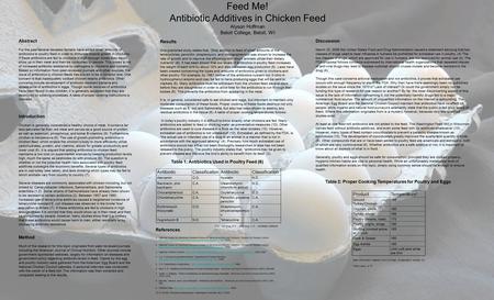 Feed Me! Antibiotic Additives in Chicken Feed Alyson Hoffman Beloit College, Beloit, WI Abstract For the past several decades farmers have added small.